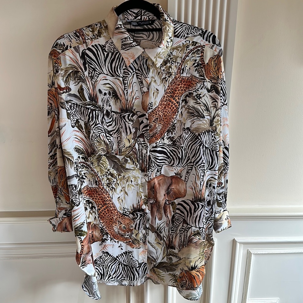 COPY - Zara Animal Print Blouse Button Down Shirt Soft Material